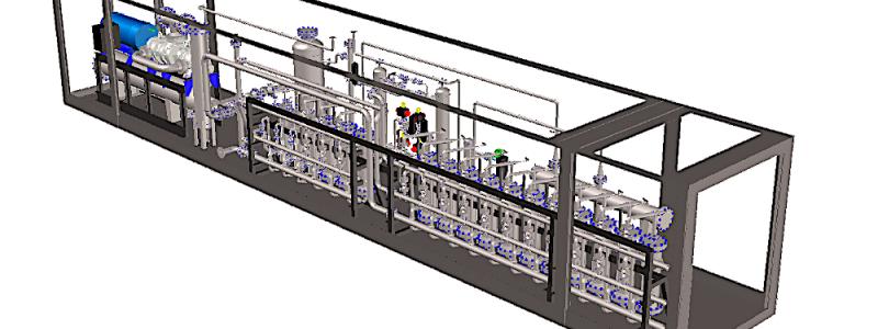 Dessa kärl är konfigurerade i ett led-lag-system, vilket gör att det använda materialet kan förnyas under drift. En positiv bieffekt av denna process är att det återstående syret förbrukas. Vattnet som bildas som biprodukt måste tas bort med ett TSA-torksystem, utvecklat av UGS, som är medlem i branschledande biogasföreningar i Nordamerika och Europa. Bild: UGS