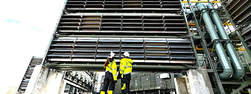 För närvarande har 12 av anläggningens 72 CO2-uppsamlingsbehållare på plats slagits på, och de återstående 60 kommer att tas i drift i slutet av 2024. Pressfoto: Climeworks