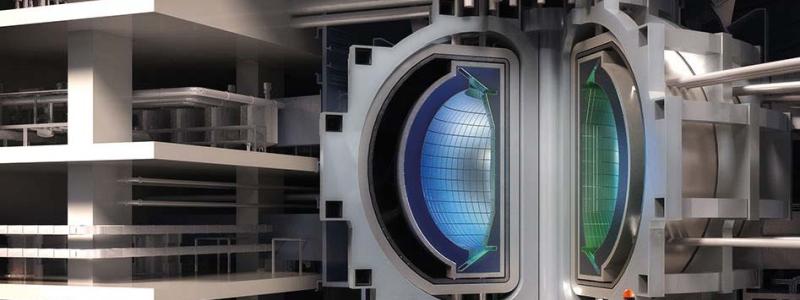 En rendering av hur det ser ut inuti General Atomics fusionspilotanläggning. Illustration: General Atomics