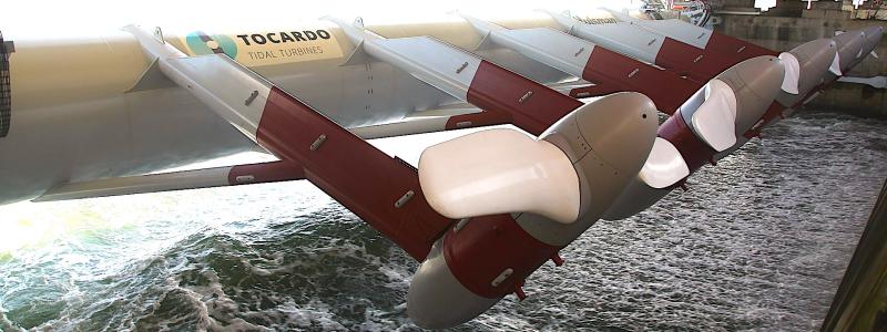 Tidvattenkraftverket i stormflodsbarriären i östra Schelde är det största tidvattenenergiprojektet i Nederländerna och världens största kommersiella tidvatteninstallation med fem turbiner. Foto: Wikipedia Common. Kredit:TTCTW2016NBU