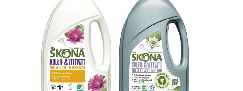 Den grågrön flaska är den nya. Den vita är den gamla. Foto: Svensk Plaståtervinning