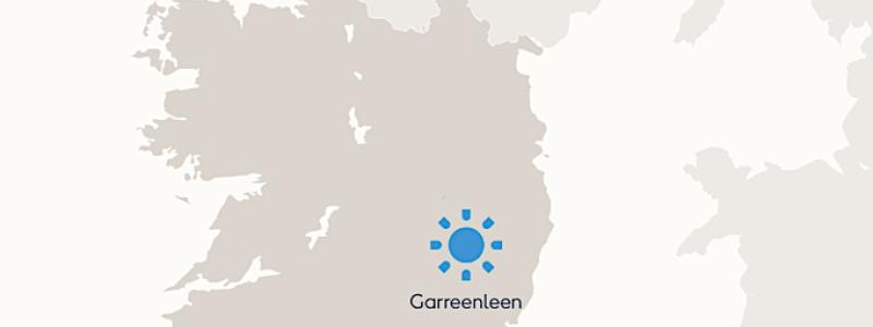 Solparken byggs 15 kilometer utanför staden Carlow i östra delen av landet. Karta: Ørsted