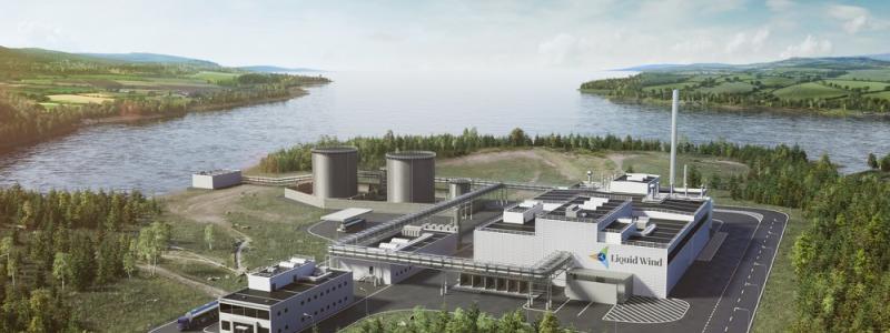 Illustration av den planerade e-metanolanläggningen i finländska Haapavesi. Foto:Liquid Wind
