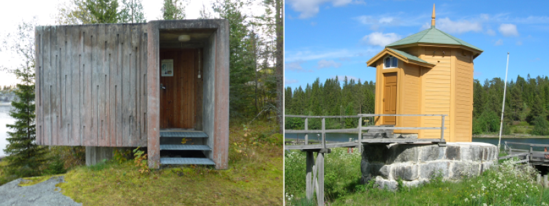 Nuvarande (vänstra bilden) och gamla (högra bilden) mareografen i Ratan. Foto: SMHI