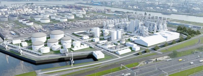 En avbildning av e-bränslehubben i Rotterdams hamn. Foto: Power2X
