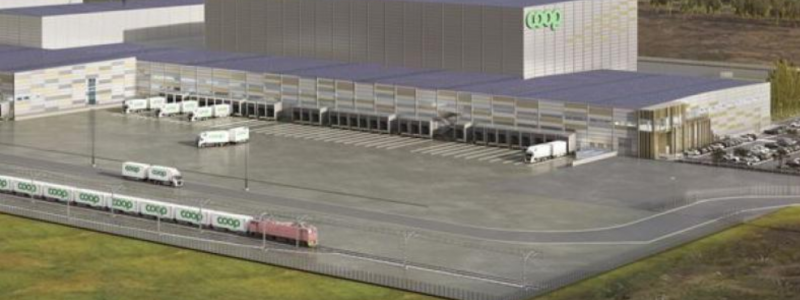 Coops varuterminal i Eskilstuna med solceller. Illustration: Coop