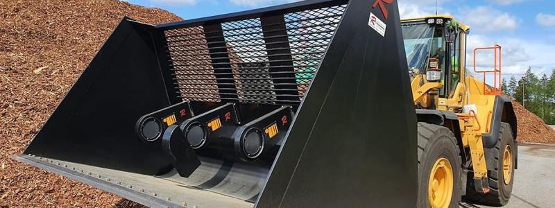 Skopa med radarantenner för fuktmätning av träflis. Foto: Radarbolaget