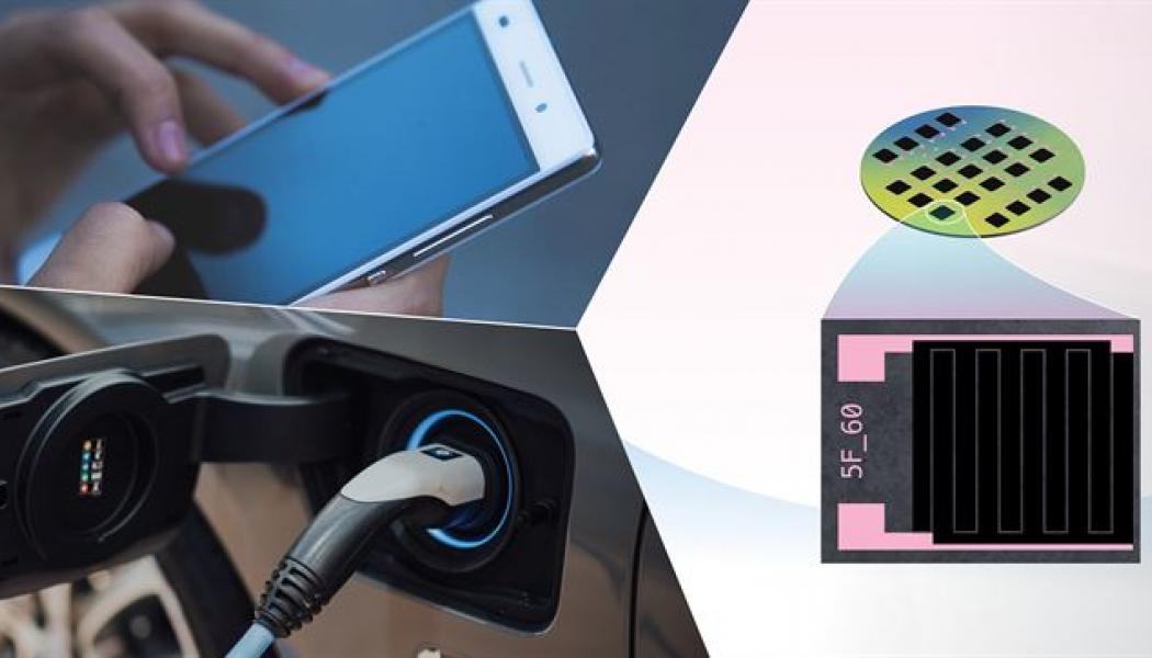 Med minimala superkondensatorer kan livslängden öka och laddningstiden minska för batterierna i bland annat telefoner och elbilar. Bilden visar en kiselplatta med diametern 5,08 cm med integrerade mikrosuperkondensatorer, tillverkad enligt den CMOS-kompatibla process som forskarna på Chalmers tagit fram. Plattan kan skalas upp till en diameter på 20,32 cm för att rymma fler superkondensatorer.
Grafik: Yen Strandqvist