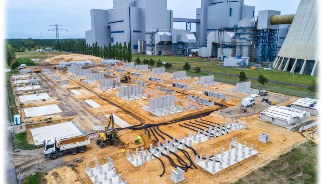 Byggarbetsplatsen för storskaliga tyska batteriet ”Bigbattery Boxberg”. Foto: Andreas Franke för LEAG.