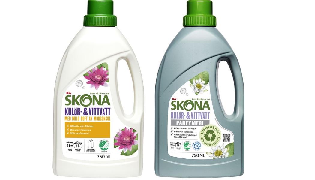 Den grågrön flaska är den nya. Den vita är den gamla. Foto: Svensk Plaståtervinning