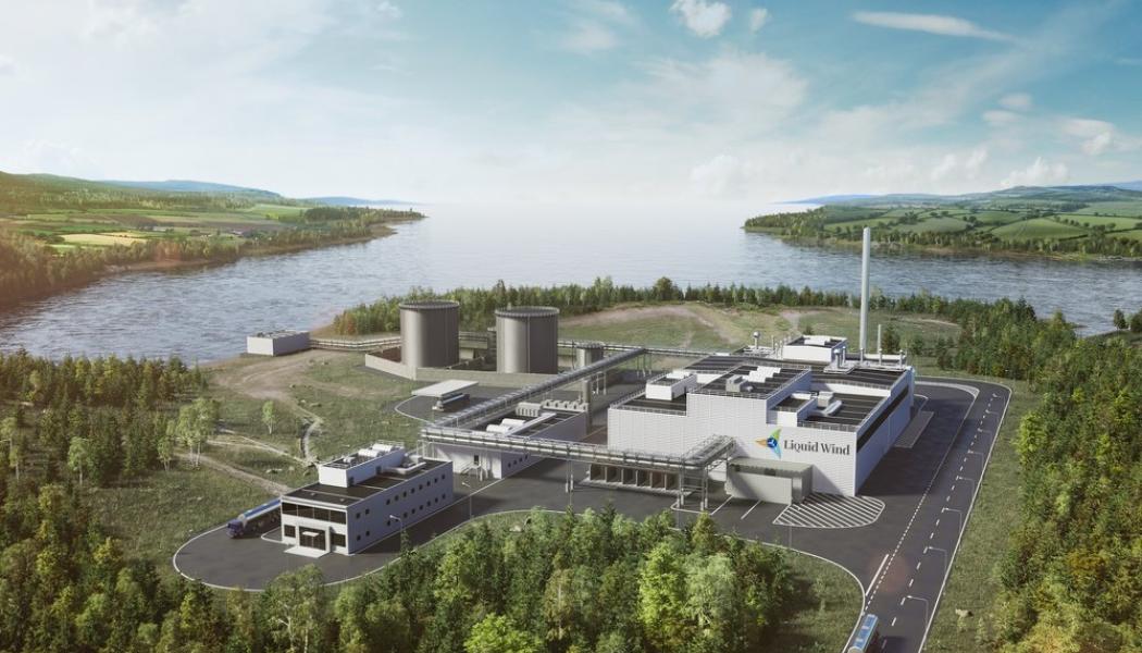 Illustration av den planerade e-metanolanläggningen i finländska Haapavesi. Foto:Liquid Wind