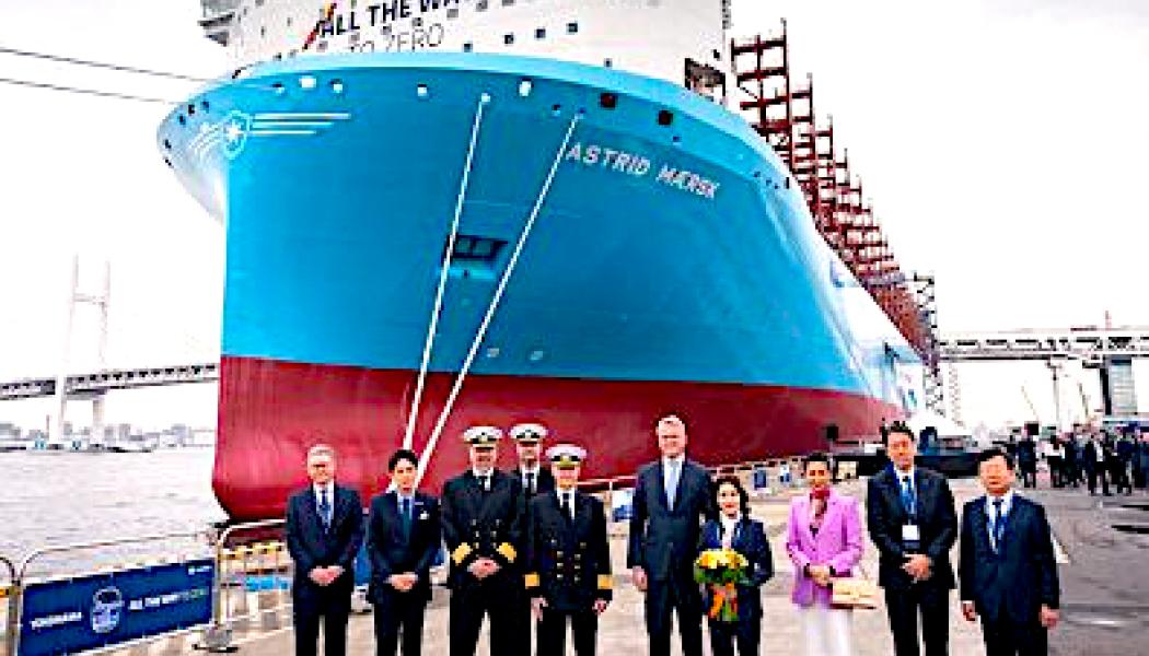 Denna uppmaning från Maersks ledning sammanfaller med en namngivningsceremoni för det första gröna metanoldrivna fartyget som anlände till en hamn i USA. Ceremonin markerar en milstolpe för företaget och sjöfartsindustrin, men Clerc poängterade att det är ett steg på en lång väg mot en fullt hållbar sjöfart. Foto: Maersk