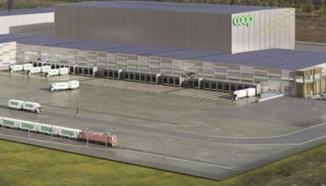 Coops varuterminal i Eskilstuna med solceller. Illustration: Coop 