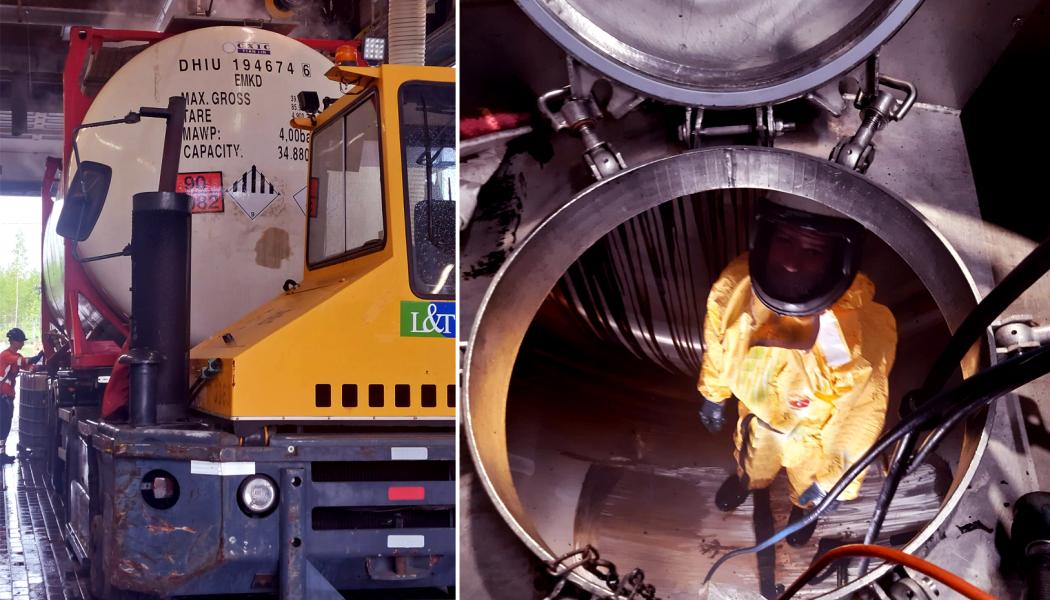 Rengöring av tankcontainrar hos Lassila & Tikanoja i Finland. Foto: Mercatus