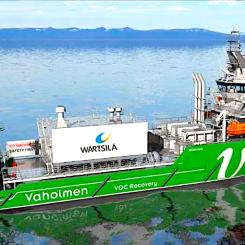 Att använda ett VOC-återvinningssystem (bilden) för laster skulle minska utsläppen med upp till 1 500-2 500 ton per lastning av en VLCC.FOTO. Ulstein Design & Solution