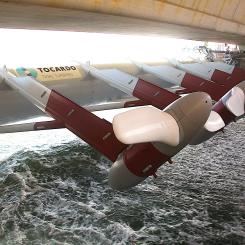 Tidvattenkraftverket i stormflodsbarriären i östra Schelde är det största tidvattenenergiprojektet i Nederländerna och världens största kommersiella tidvatteninstallation med fem turbiner. Foto: Wikipedia Common. Kredit:TTCTW2016NBU