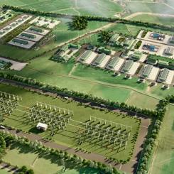 En datorgenererad avbildning av Friesland Hydrogen Park, som nu har omarbetats till Projekt Anker.
Foto: Friesen Elektra
