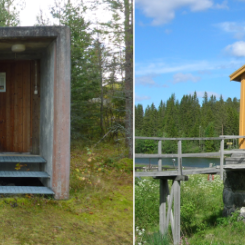 Nuvarande (vänstra bilden) och gamla (högra bilden) mareografen i Ratan. Foto: SMHI