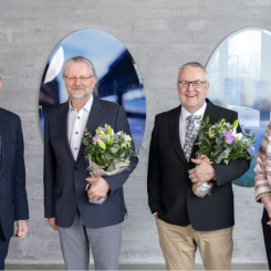 Fr v Mikael Hannus, Marcus Wallenbergstiftelsen, Herbert Sixta, Aalto-universitetet, Ilkka Kilpeläinen, Helsingfors universitet och Johanna Buchert, Marcus Wallenbergstiftelsen. Foto: Aalto-universitetet/Mikko Raskinen